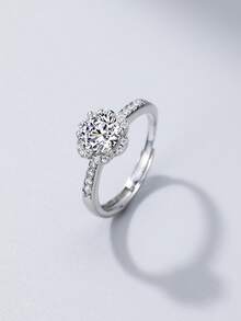 1 chiếc nhẫn bạc S925 đính đá Moissanite 1 carat, kiểu dáng cổ điển, thích hợp làm nhẫn cưới, nhẫn đính hôn, quà tặng ngày lễ và đám cưới. - Bạc - Xem 3