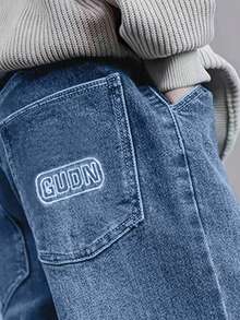 Tween Boys Straight Leg Casual Jeans, 2025 New Autumn Collection - Medium Wash - View 3