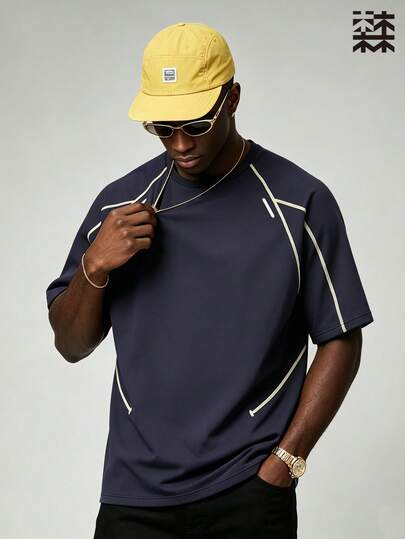 mulinsen Men's Fitted Textured Short Sleeve T-Shirt, Suitable For Outdoor Sports, Street Fashion, Urban Travel, Fitness, Casual Daily Wear, Spring & Summer