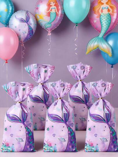 100pcs Purple Mermaid Gift Bags With Twist Tie, Mermaid Tail Handle Gift Bags, Ocean Theme Party Favor Bags, Wedding Supplies, Underwater Birthday Party Decorations, Purple Mermaid Theme Baby Shower Party Favor Packaging, Purple Mermaid Gift Packaging, Party Favors, Birthday Party Gifts