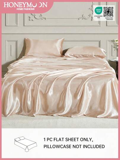 1件装高级丝滑缎面床单，柔软透气，抗皱，提升睡眠质量，奢华酒店风格，馈赠父母及朋友，香槟色，深口袋设计，柔软透气，适用于单人床、双人床、大号床、特大号床，通过Oeko-Tex认证