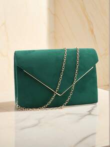 Tas Clutch Pesta Wanita Desain Amplop Merah, Tas Bahu Rantai, Dompet Fashion Beludru untuk Pernikahan - Hijau - View 7
