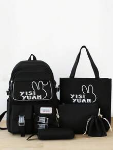 Contrast Color Rabbit Letter Print Backpack, Multi-Compartment Storage, Padded Shoulder Straps, Side Water Bottle Pocket, Multi-Color Options - Multicolor - View 14