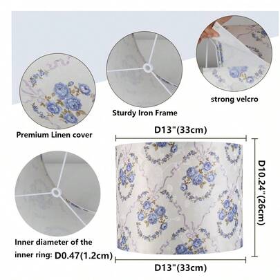 12.99 Inch (33cm) Diameter X 10.24 Inch (26cm) Height Blue Patterned Drum Lamp Shade, Modern Design, Detachable Installation, Suitable For Table Lamps, Floor Lamps, Pendant Lights, Lamp Shade Replacement Accessory
