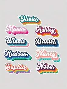 Custom Stickers – Personalized With Your Name | Party Favors | Retro-Style Personalized Decals | Suitable For Water Bottles & Laptops - Multicolor 01 - View 4