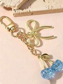 10cm Gold/Red Acrylic Sakura Flower Bowknot Keychain, Minimalist Cute Streetwear Style Imitation Accessory, Suitable For Ladies And Gentlemen Daily Wear, Perfect As Backpack Hanging Decoration, Car Key Decor, Travel, School, Party And Holiday Gift - Multicolor - View 4