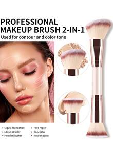 6件套化妆刷套装，包括散粉刷、遮瑕刷、细节眼影刷和扁平粉底刷，二合一面部及眼部化妆工具 - 彩色 - 查看 8