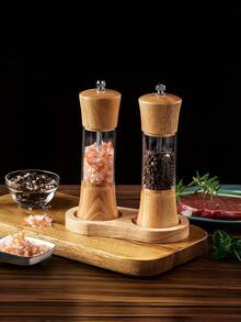 2/3/4件套 6英寸橡木亚克力胡椒研磨器 - 手动透明调料研磨器，适用于厨房和餐厅，盐和胡椒套装，厨房配件，盐瓶，木制盐和胡椒研磨器套装，盐和胡椒研磨器套装，橡木亚克力透明6英寸橡木胡椒/香料研磨器 - 胡椒/香料研磨器 - 多功能调味罐厨房工具 - 彩色 - 查看 5