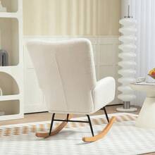 Rocking Chair, Rocking Chair With Armrests, Teddy Bear Velvet Look, Reclining Armchair With Wooden Guides, Rocking Chair, Nursing Chair For Bedroom, Living Room, Cream White - White - View 2