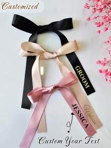 Personalized Satin Ribbon Bows, Customizable Name Ribbons, 70cm Long, Wedding Party Gift Ribbons, Wedding Guest Name Tags, Hen Party Labels, Ribbon Drink Labels, Customized Name Ribbons - Multicolor - View 3