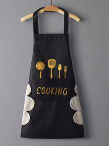 1 pieza Delantal de cocina para mujer con bolsillo para toalla, diseño de bolsillo grande, impermeable, adecuado para cocinar y hornear, diseño de limpieza de manos, accesorio de cocina esencial - Multicolor - Ver 2