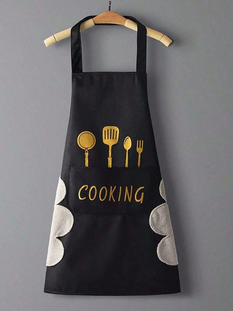 1 pieza Delantal de cocina para mujer con bolsillo para toalla, diseño de bolsillo grande, impermeable, adecuado para cocinar y hornear, diseño de limpieza de manos, accesorio de cocina esencial