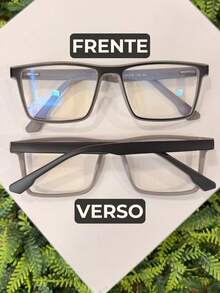 Rectangular Eyeglass Frame For Men, Classic Shape, Casual, Elegant, Durable, Mood, Exclusive Basic Men's, Father's Day Gift, Romeo Model, Made Of Durable And Comfortable Resin - 黑色與灰色 - 查看 2