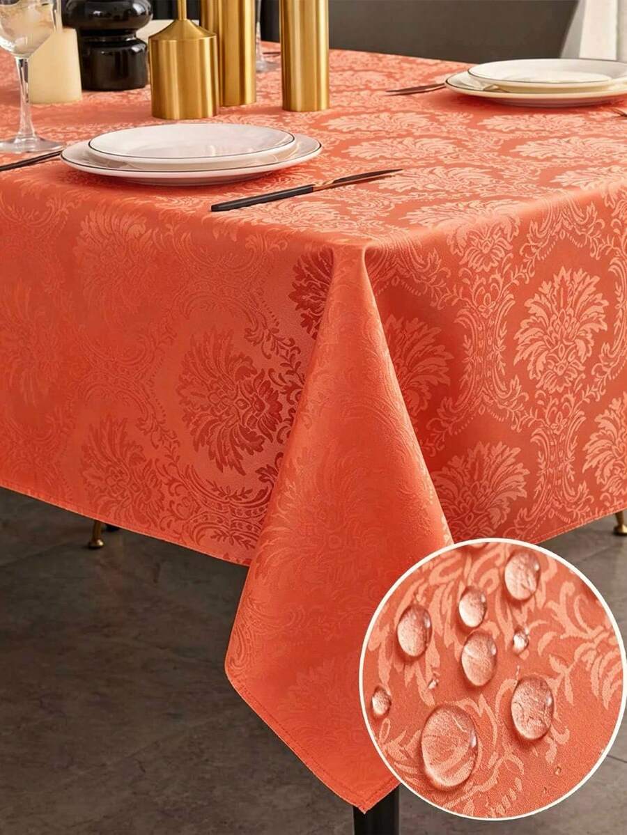 1pc Splash-Proof Rectangular Multi-Size Jacquard Tablecloth, Pattern Luxury Texture Exquisite Jacquard Tablecloth, Washable Polyester Decorative Tablecloth, Suitable For Various Dining Occasions, Holidays Or Formal Events - Burnt Orange - View 1