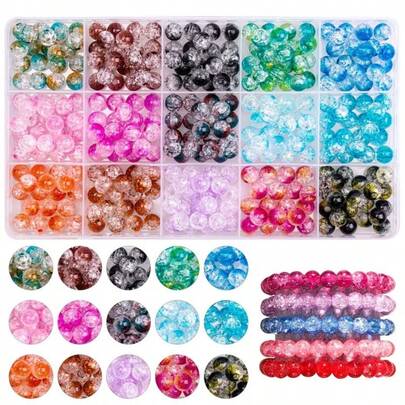320 hạt/15 màu, hạt thủy tinh nứt tròn 8mm, dùng để tự làm trang sức - Hạt tròn nhiều màu sắc cho vòng tay, vòng cổ, bông tai - Món quà lý tưởng cho những người yêu thích thủ công trong dịp lễ.