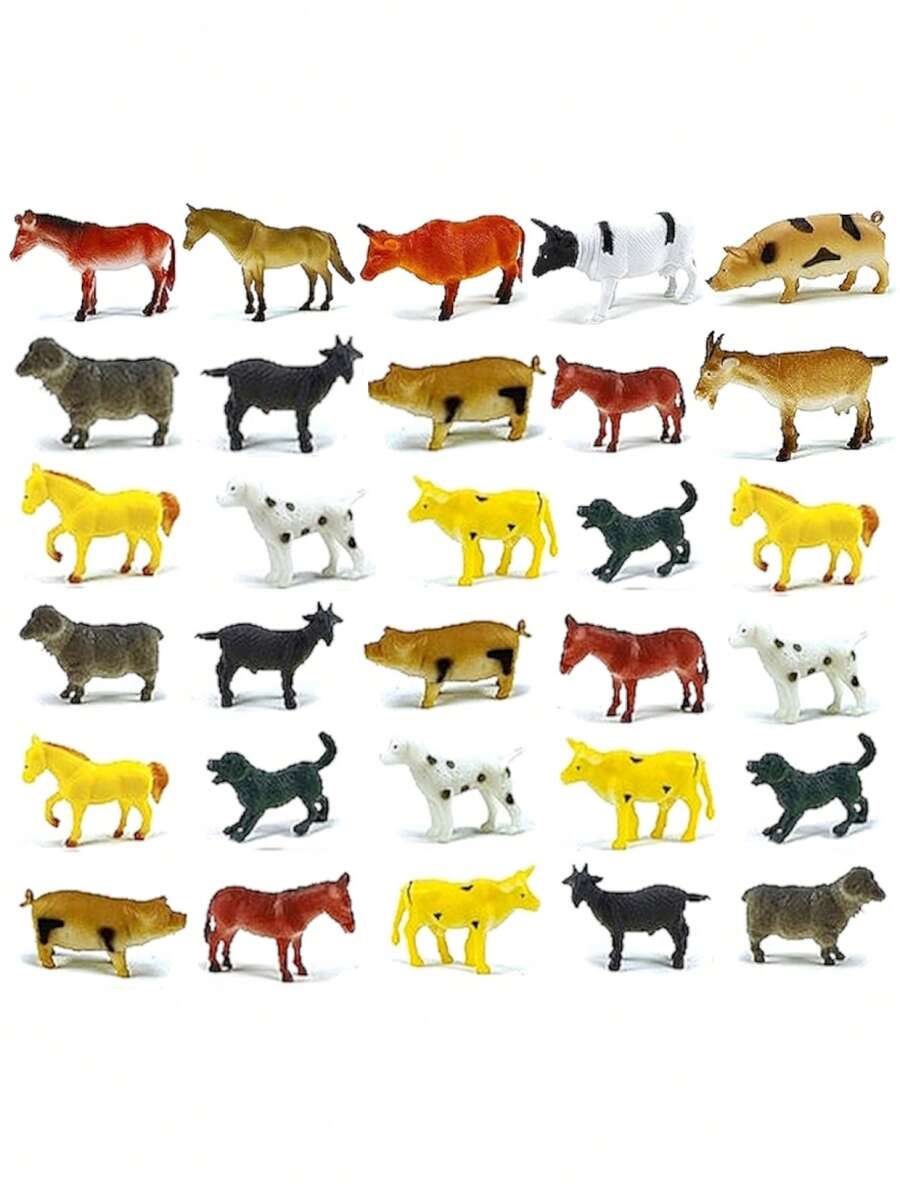30 Animais Fazenda Vaca Cachorro Cavalo Brinquedo Maquete - Multicolorido - Visão 1