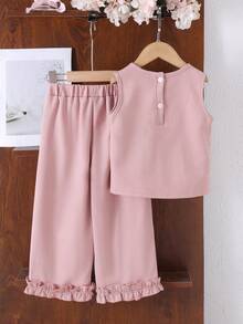 2pcs Young Girl Elegant Camisole Top And Long Pants Set, Spring/Summer Business Commute - Watermelon Pink - View 3