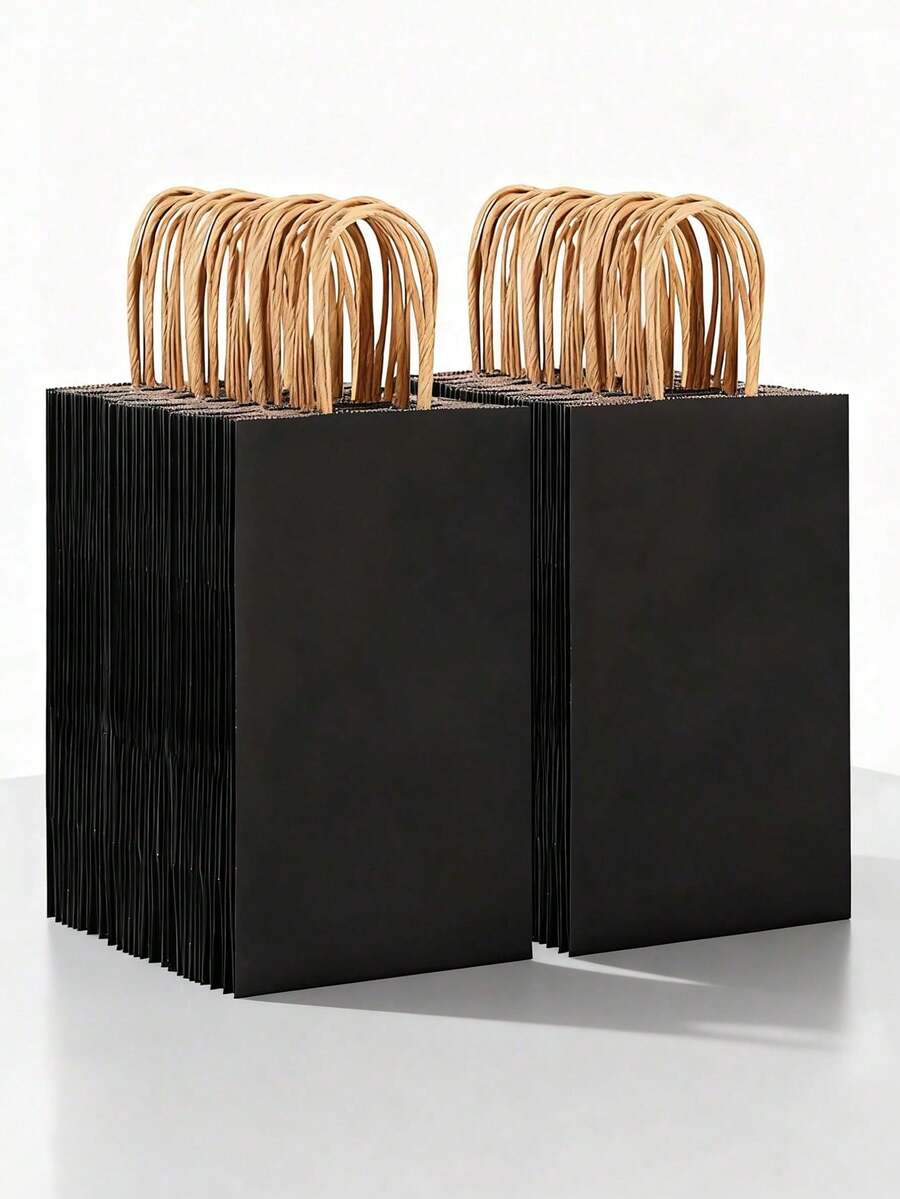 1/10/25/50个装黑色牛皮纸袋，可重复使用纸袋，适用于烘焙、奶茶、咖啡、礼品、外卖等场合，高品质，耐用，适合盛放派对礼物和各种小礼品。