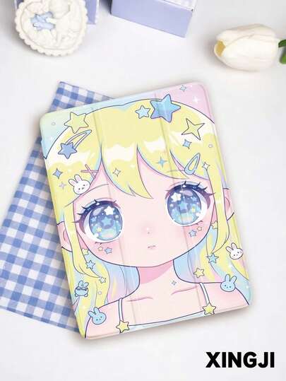 1pc Cute Big-Eyed Girl Pattern Tablet Protective Case, Compatible With IPad 10.2" 10th/ (A16) 11" 11th 2025, Pro 11" 2021/2020, Galaxy Tab A8 10.5" 2022, Built-In Pencil Slot, Anti-Drop, Tablet Stand, Auto Sleep/Wake, Best Gift For Family And Friends