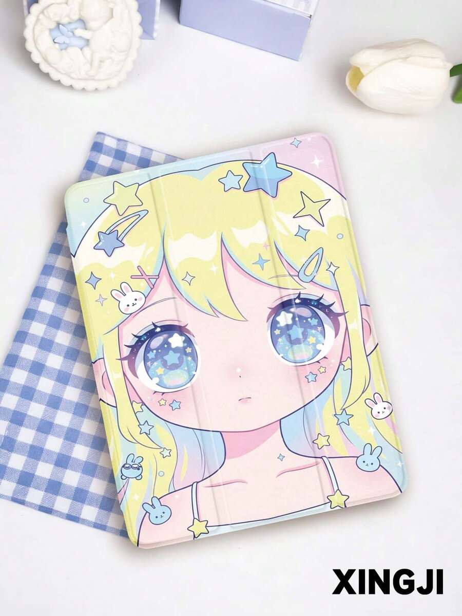 1个可爱大眼睛女孩图案平板电脑保护套，兼容iPad 10.2英寸（第十代）/（A16）11英寸（第十一代，2025款）、iPad Pro 11英寸（2021/2020款）、Galaxy Tab A8 10.5英寸（2022款），内置笔槽，防摔，带支架，自动休眠/唤醒功能，是送给家人和朋友的最佳礼物。 - 彩色 - 查看 1