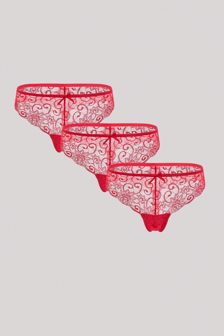 3pcs/Set Sexy Lace Thong Panties, Low Waist For Women - Red - View 1