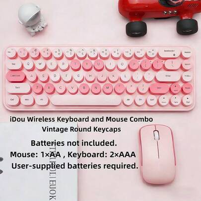  MOFii IDou Colorful 2.4G Wireless Keyboard & Mouse Combo, Cute Retro Round Keycaps, Ergonomic, Silent Click, Plug And Play For Office Home.Batteries Not Included. Mouse: 1*AA , Keyboard: 2*AAA User-Supplied Batteries Required.