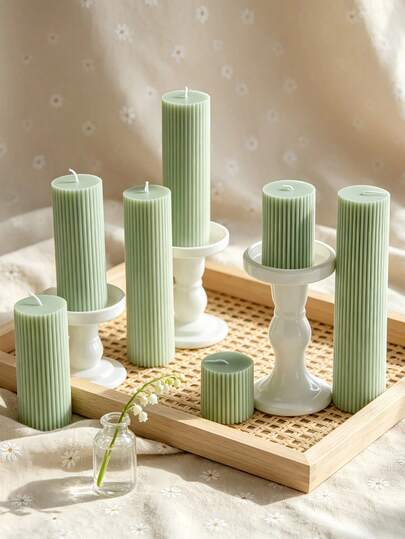 A Nordic-Style Scented Candle, Pea Green Gear Candle, 1.96-Inch Diameter, Ambient Lighting, Relaxing Meditation, Striped Cylindrical Candle, Gear Candle, Suitable For Home Decor, Weddings, Party/Banquet Decorations, Romantic Dinners, High-Quality Transparent Candlestick Candle Holder, Birthday Gift, Present, Women's Gift, Prayer And Blessing, Holiday, Everyday Use, Mother's Day Gift.