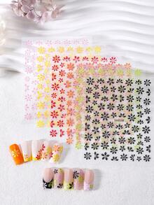 9片装夏季迷你花卉美甲贴纸，9种颜色可爱雏菊图案3D自粘夏季花朵美甲贴，适合度假和日常DIY美甲 - 彩色 - 查看 11