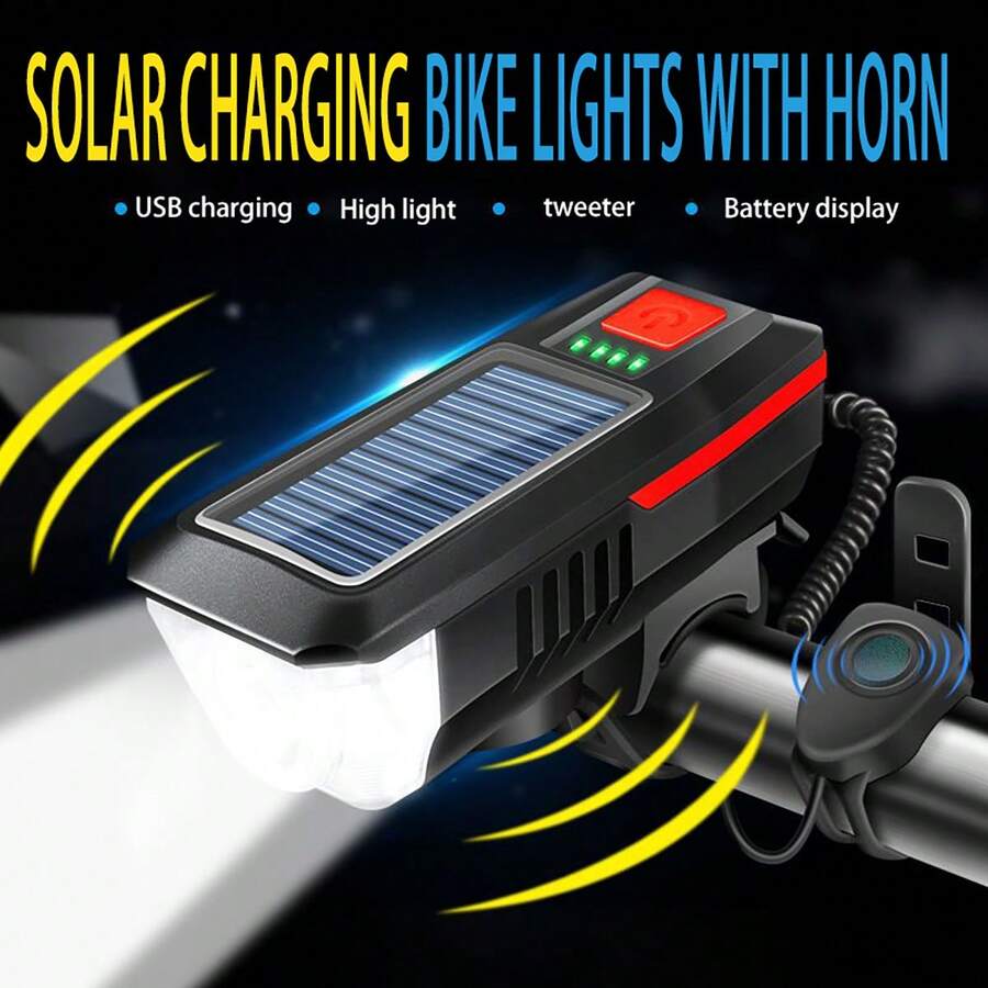 Bicycle Night Light, Solar Rechargeable Dual-Use Horn, Bright Flashlight, Safety Riding Front Light For Adults And Children - USB Solar Dual-use Rechargeable Lamp - View 1