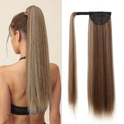 长直马尾接发，真人发丝，环绕式夹子马尾，女士适用，自然色，蓬松，即刻佩戴，耐用，可重新造型，日常使用，健身、派对、音乐会、迪斯科、露营、Y2K、哥特、仙女、美人鱼、角色扮演、可爱少女、闪亮，适合骄傲月、万圣节、圣诞节、生日、婚礼等场合，12-22英寸