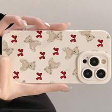 Red Bow And Bear Phone Case For IPhone 11, 12, 13, 14, 15, 16, XS, XR, X, 7, 8 Plus, Pro Max, SE Series - Perfect Easter Gift For Girlfriend, Boyfriend, Friends Or Yourself - White - View 6