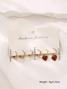 6pcs Unique Gold-Tone Earring Set, Adorable Heart Pendant Earrings, Versatile Accessory For Party, Date And Vacation, Ideal Gift For Girlfriend And Friends - Multicolor - View 4