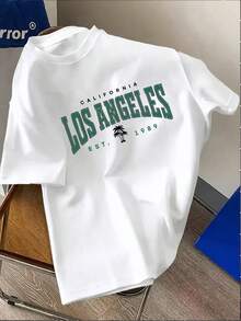 Camiseta de hombre  algodón casual de cuello redondo y manga corta, estilo Ins, marca de ropa urbana, versátil, de verano, con estampado gráfico - Blanco - Ver 6