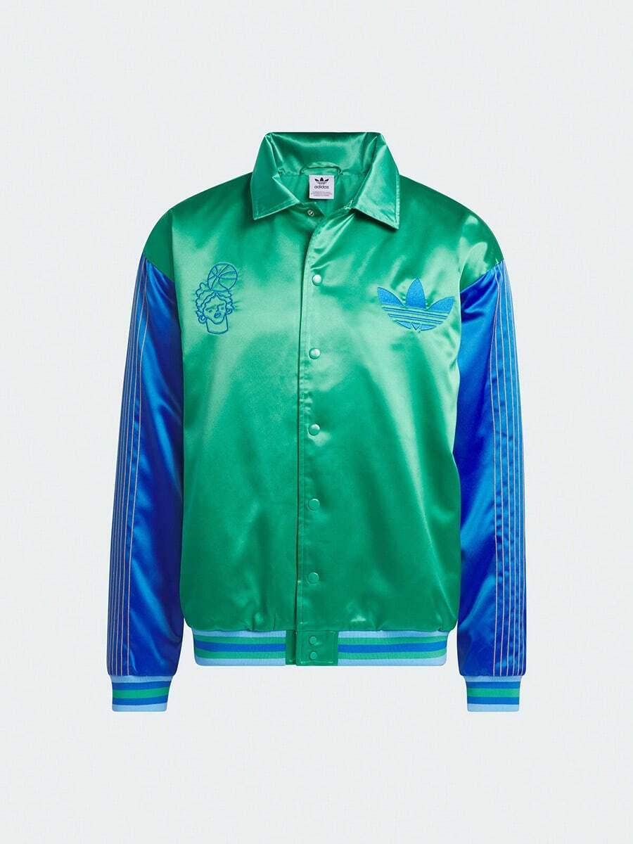 Adidas 春秋季撞色情侣缎面飞行员夹克,休闲立领夹克 IT9953 - 淺草坪綠-藍 - 查看 1