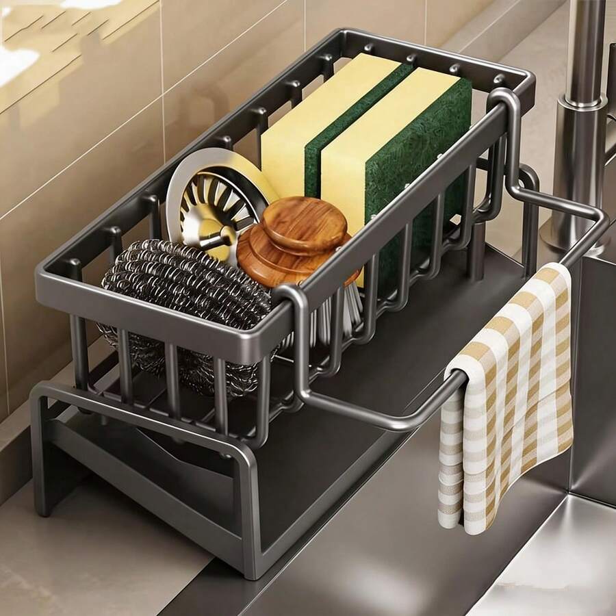 1 pieza Organizador multifuncional para fregadero de cocina - Estante escurridor de plástico duradero para esponjas, paños de cocina y accesorios - Multicolor - Ver 1
