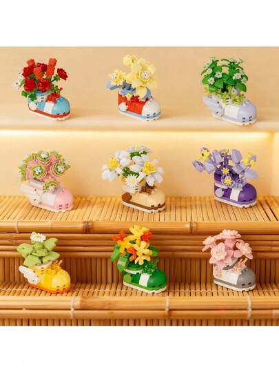 Bộ 12 mảnh ghép hình hoa bằng hạt vi nhựa, mô hình trang trí mini với hoa hồng, hướng dương, tulip và các họa tiết hoa khác, được làm từ chất liệu ABS, đồ chơi lắp ráp mang tính giáo dục, lý tưởng để trang trí bàn làm việc, trưng bày bộ sưu tập và làm quà tặng ngày lễ.
