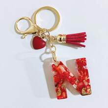 26 Choices Red Epoxy First Letter Keychain, Cute Heart Tassel Keychain, Fashion Bag Accessory Wallet Charm Pendant, Party Favors, Suitable As Gifts For Friends Christmas Gifts For Mother, Father, Graduation, And Teacher - Red - View 4