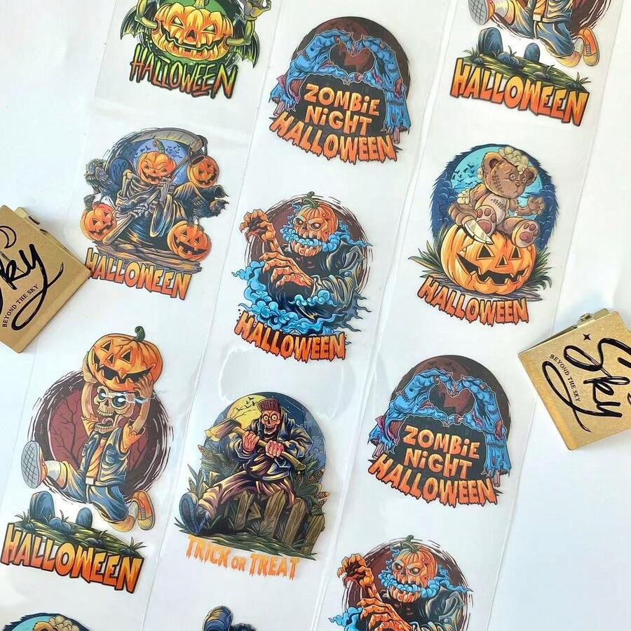 Băng dính Washi phong cách Gothic Halloween, chủ đề "Trick or Treat" với hình ảnh bí ngô, đầu lâu và tranh nghệ thuật đen tối, văn phòng phẩm thẩm mỹ cho sổ tay Bullet Journal và album ảnh. - 6cm*92cm - Xem 1