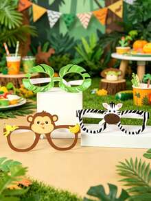 6pcs Jungle Animal Paper Glasses, Safari Theme Birthday Party Decor, Zoo Theme Party Favors, Photo Booth Props For Baby Shower And 1st Birthday Party, Zebra Giraffe Lion Monkey Elephant Design Party Supplies - Jungle Animals - View 3