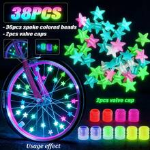 38pcs Bicycle Night Light Decoration Set, Includes 36 Glow-In-The-Dark Spoke Beads And 2 Valve Cap Covers, Practical Cycling Accessories For Night Riding - Multicolor - View 1