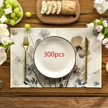 1/2/4/6/8/300pcs Placemat Set, Featuring Floral Patterns, Solid Blue, And Black & White Designs. Made Of 100% Polyester, Size 12*18 Inches. Variety Of Styles Available. Machine Washable Polyester Placemats. Heat Resistant, Stain & Water Resistant, Easy To Clean. Each Design Suitable For Home Dining And Home Decor, Also Can Be Used As Kitchen Supplies And Spring Indoor Decoration. - Multicolor - View 15