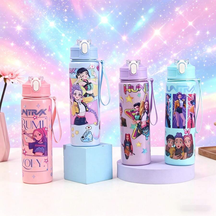 K-Pop Demon Huntrs 女團 700ml 運動水壺,防漏翻蓋吸管杯附掛繩,學生健身戶外旅行便攜飲水杯,開學生日禮物派對小禮,適合青少年女孩粉絲 - 彩色 - 查看 1