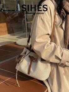 1pc Solid Color PU Leather Women's Shoulder Bag, Fashionable Handbag, Adjustable Strap, Suitable For Girls, Ladies, College Students, Young Professionals, Office Workers, Great For Office, School, Work, Business, Commute, Outdoor, Travel, Shopping (Comes With Pendant) - Coffee - View 6