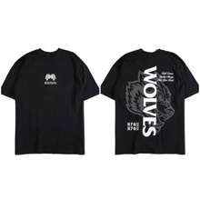 Darcsport T-Shirt, American  Brand, Classic Wolf Head Print, Pure Cotton Short-Sleeve T-Shirt, Loose Fit, Unisex, Plus Size - 黑配黑 - 查看 1