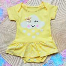 Body bebe menina nuvem chuva de benção com saia algodão - Amarelo - Visão 3