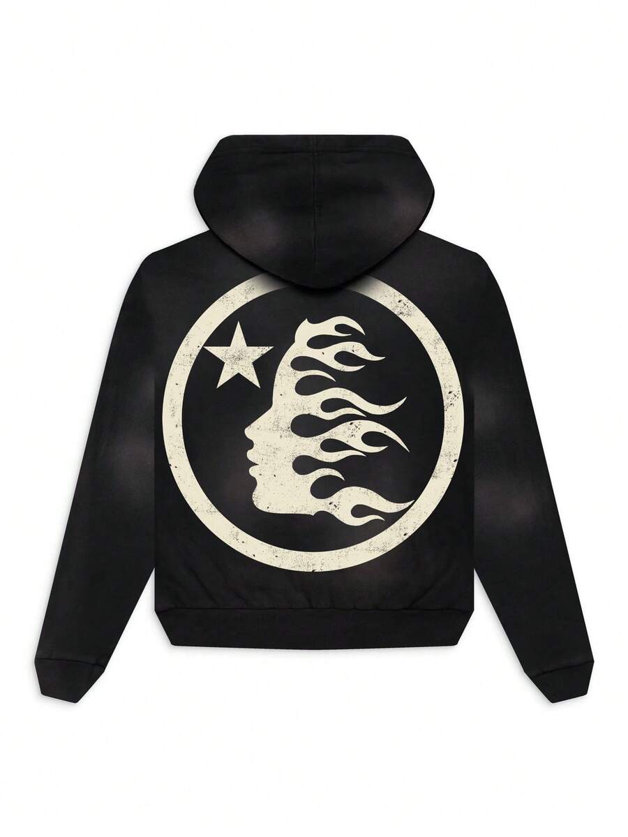 HELLSTAR Men's Flame Face Star Logo Graphic Hooded Sweatshirt, Casual Cotton Pullover Hoodie - Black - View 1