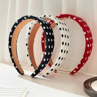 1个法式甜美波点海绵发箍 - 高冠蓬松发箍，打造更丰盈的发型，时尚波点发饰，百搭优雅女士发夹，适合日常造型和各种场合，多种颜色可选（白色/黑色/红色），时尚发饰，是时尚女性和休闲装扮的理想时尚配饰。