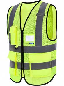 Pink Reflective Safety Vest For Women, Working Safety Gear With Strips, High Visibility Work Vest For Construction, Medium - 黃色網狀物 - 查看 6