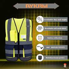 Pink Reflective Safety Vest For Women, Working Safety Gear With Strips, High Visibility Work Vest For Construction, Medium - 黃海軍網眼 - 查看 4