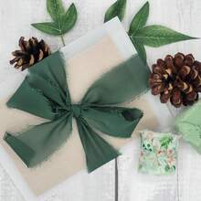 1.5 Inch X 18 Yard Green Pine Tree Print Tassel Chiffon Christmas Ribbon, Suitable For Wedding Invitations, Bouquets, Crafts, Gift Wrapping - Green Series - View 3